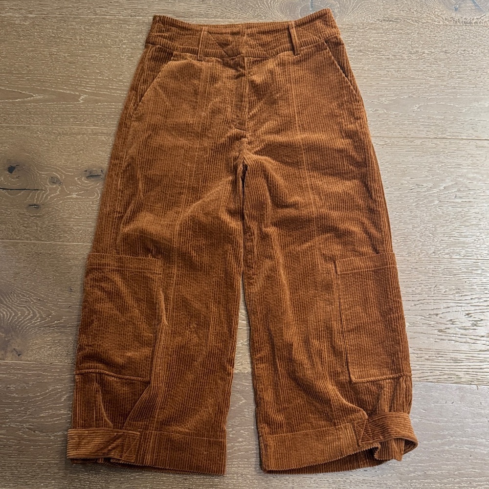Line + Dot Brown Corduroy Wide Leg Pants High Rise Cropped Vintage Style size M - Picture 2 of 7